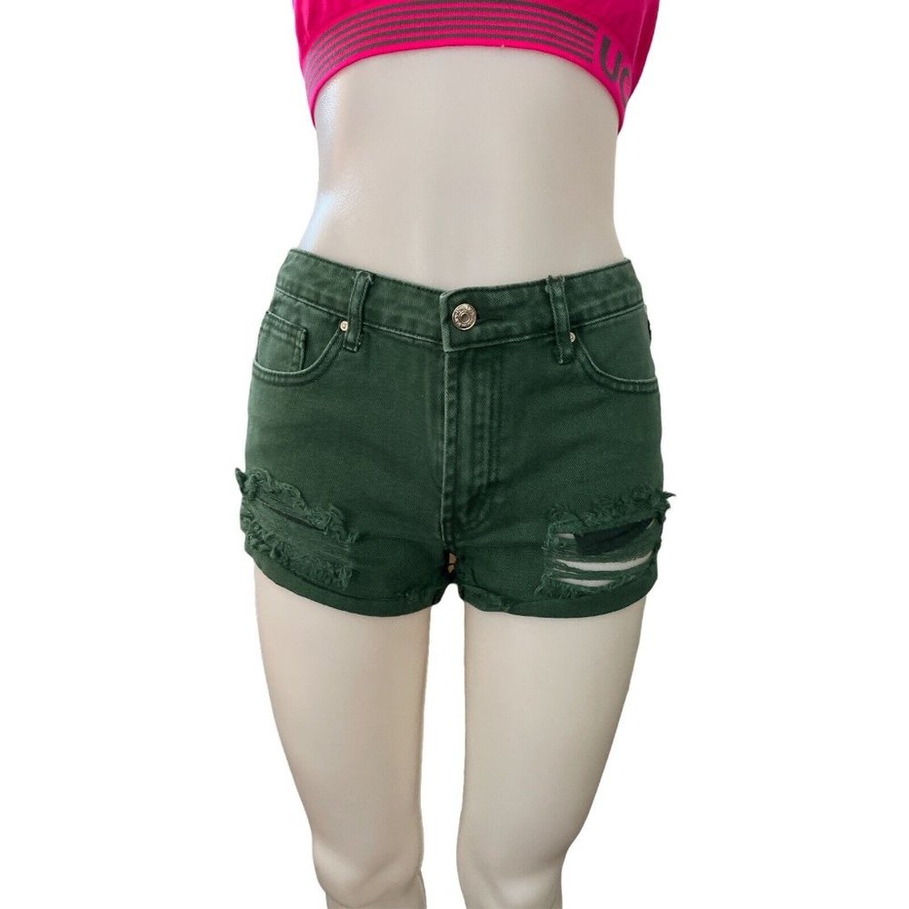 Women's Denim Shorts FOREVER 21  Cut-Off Size 25 Green frayed hem, distressed